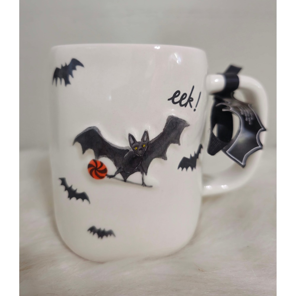 Rae Dunn Halloween Bat Mug Eek Orange Candy Black Bats Spooky NWT